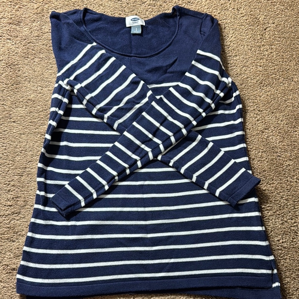 Old Navy Navy Blue and White Striped Sweater